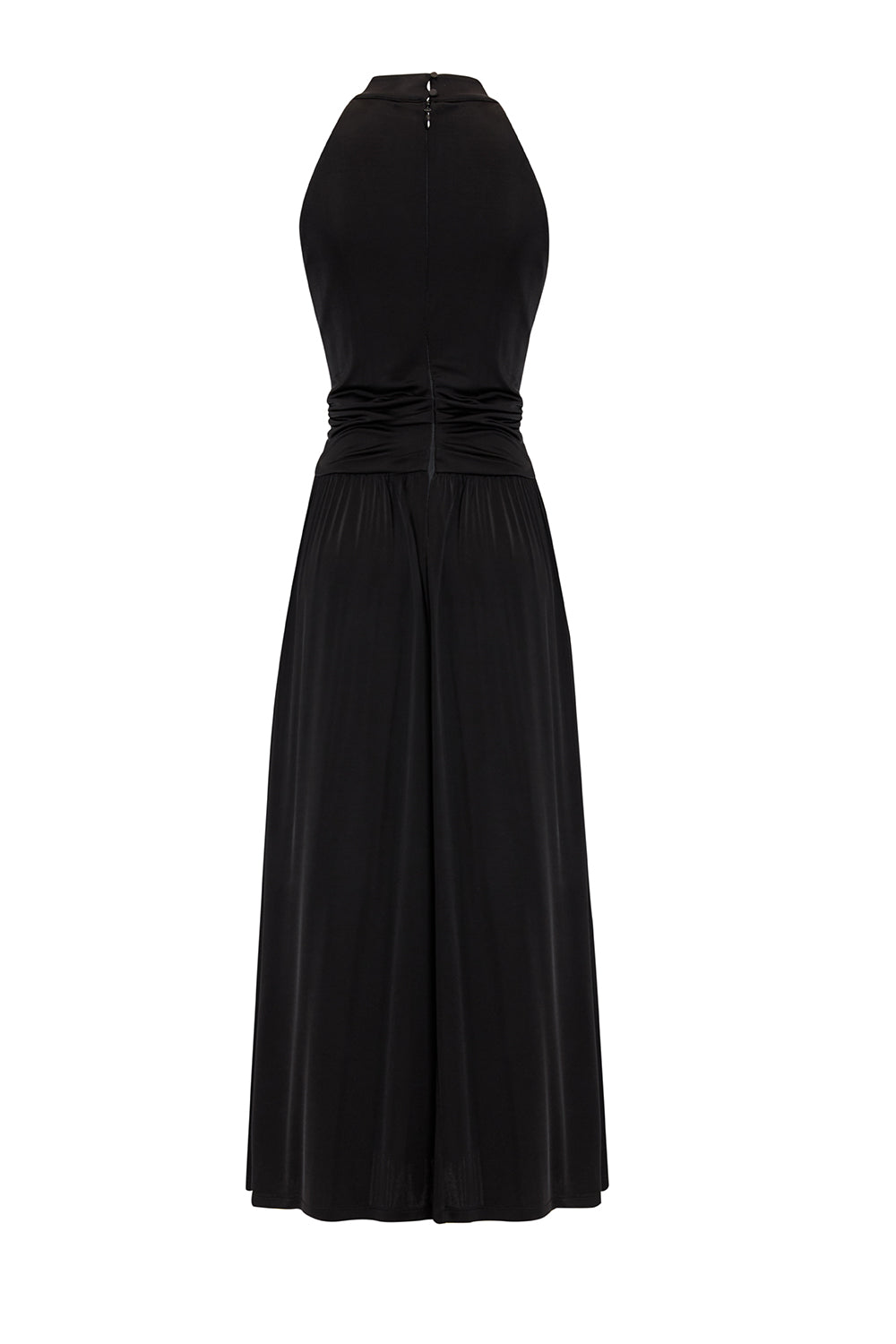 Pleated Knit Dress with Halter Neck - Black