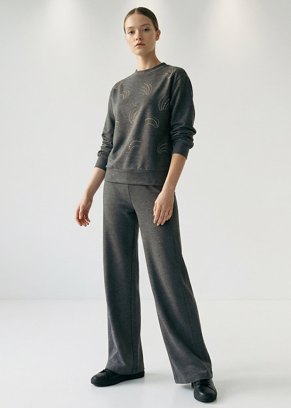 Statement Patterned Sweatshirt with Crystal Embellishments