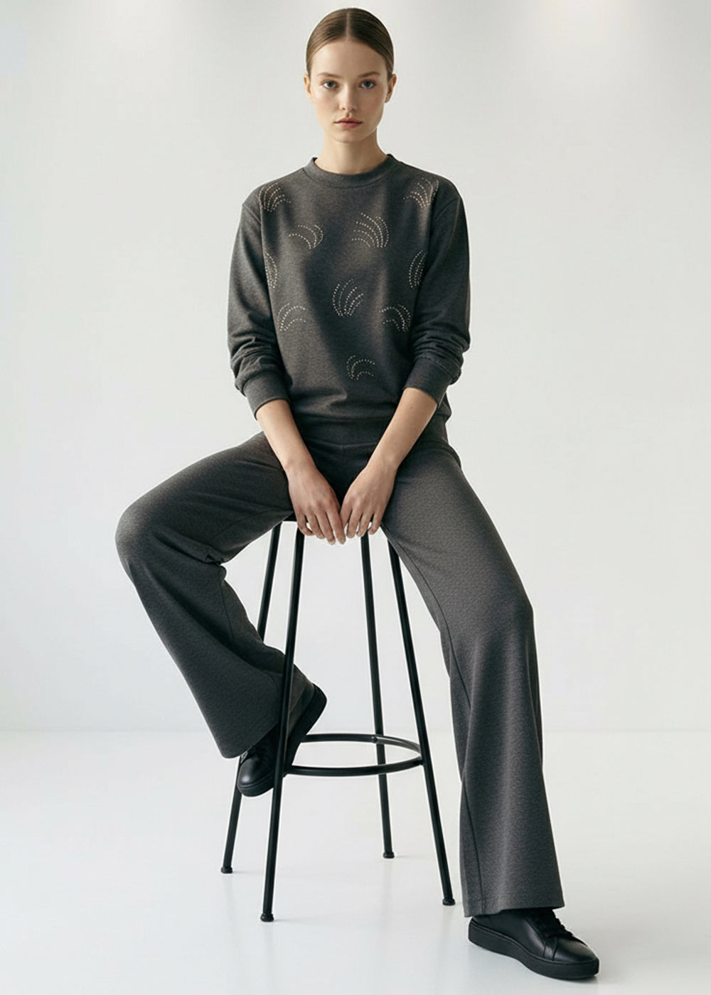 Statement Patterned Sweatshirt with Crystal Embellishments