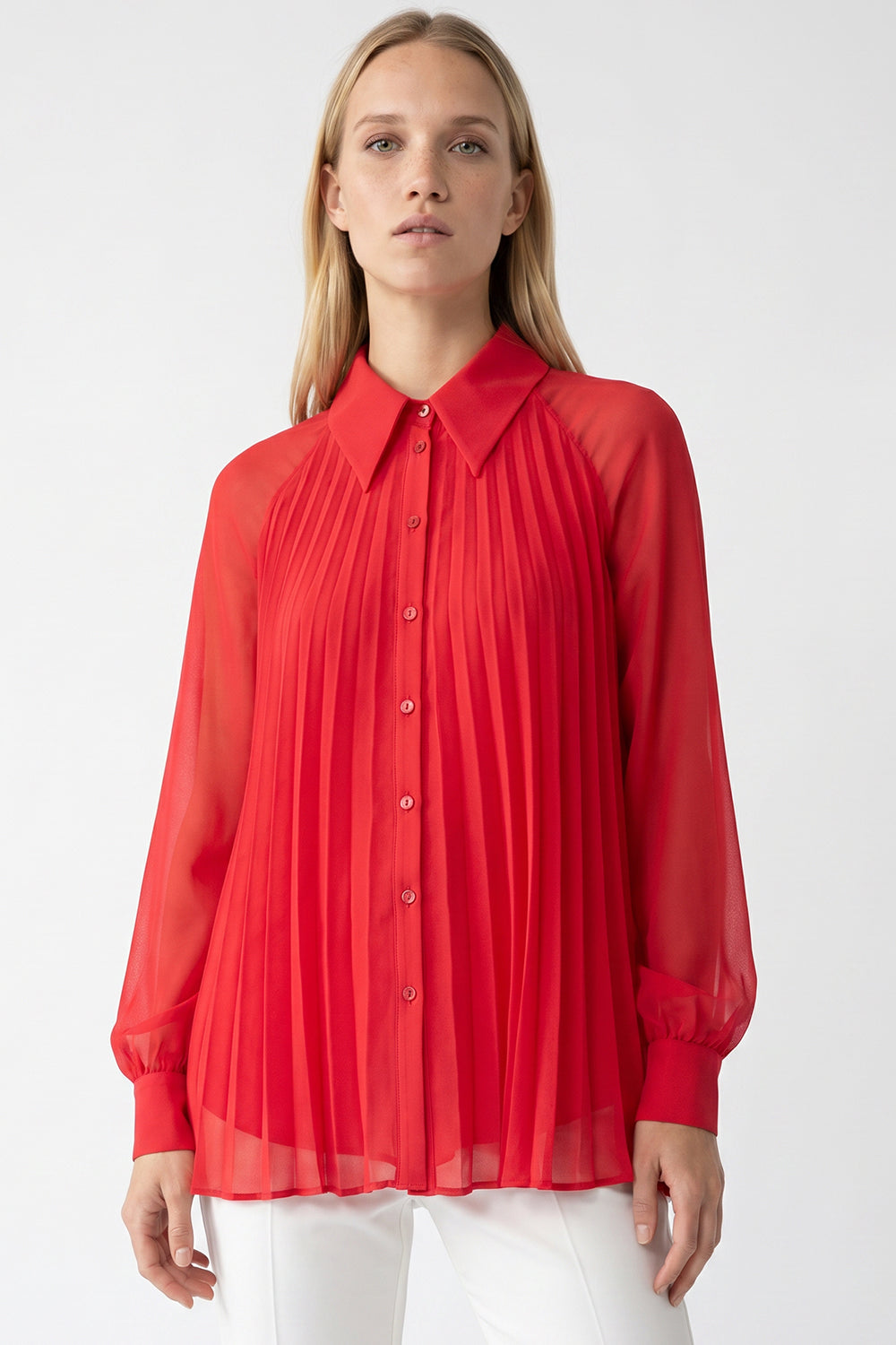 Keyla Long Sleeve Shirt with Buttoned Cuffs - Red