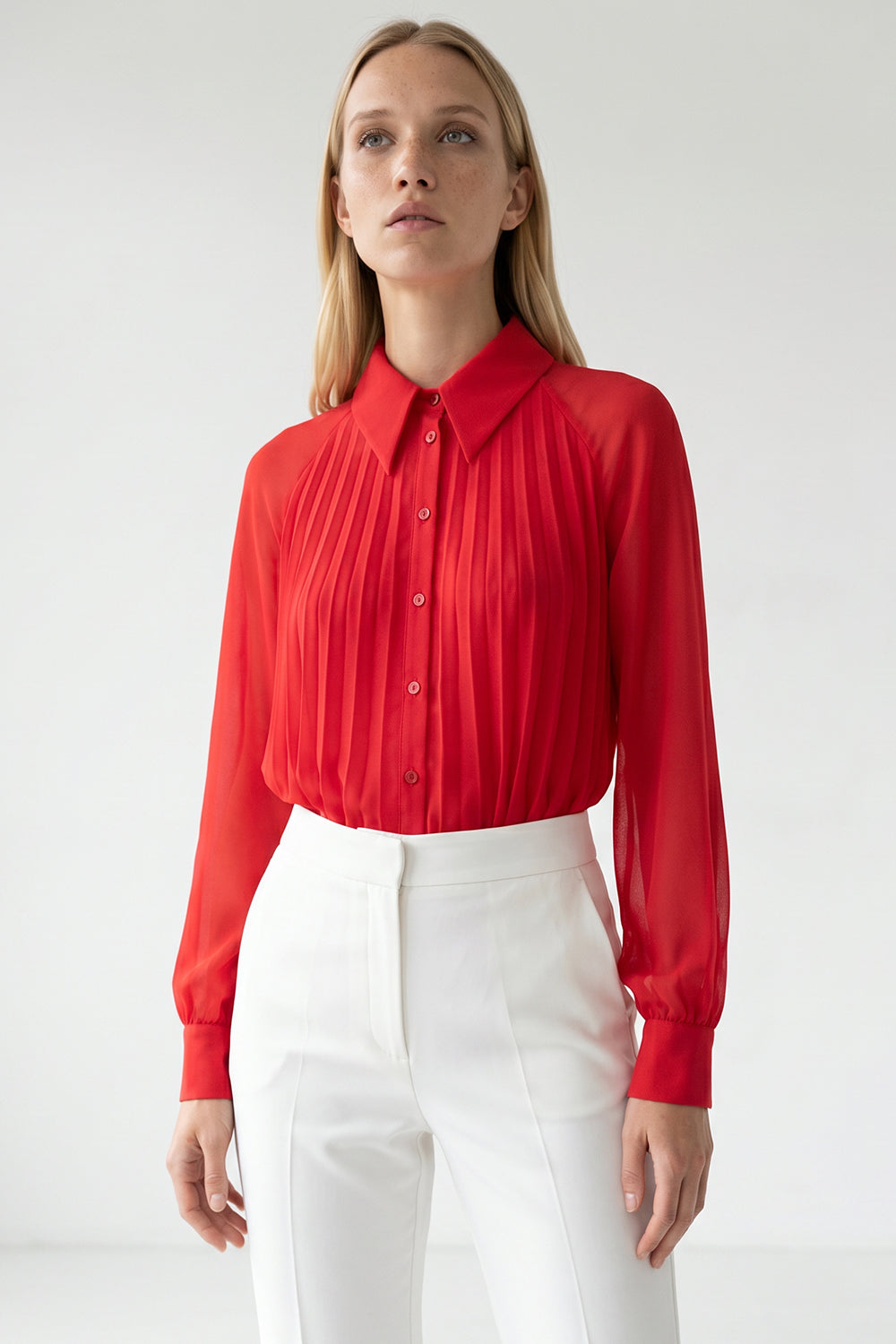 Keyla Long Sleeve Shirt with Buttoned Cuffs - Red