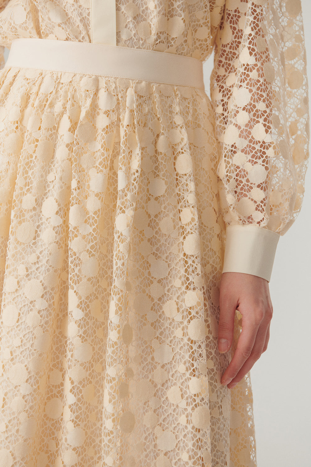 Cotton Lace-Detail Regular Fit Midi Skirt - Ecru