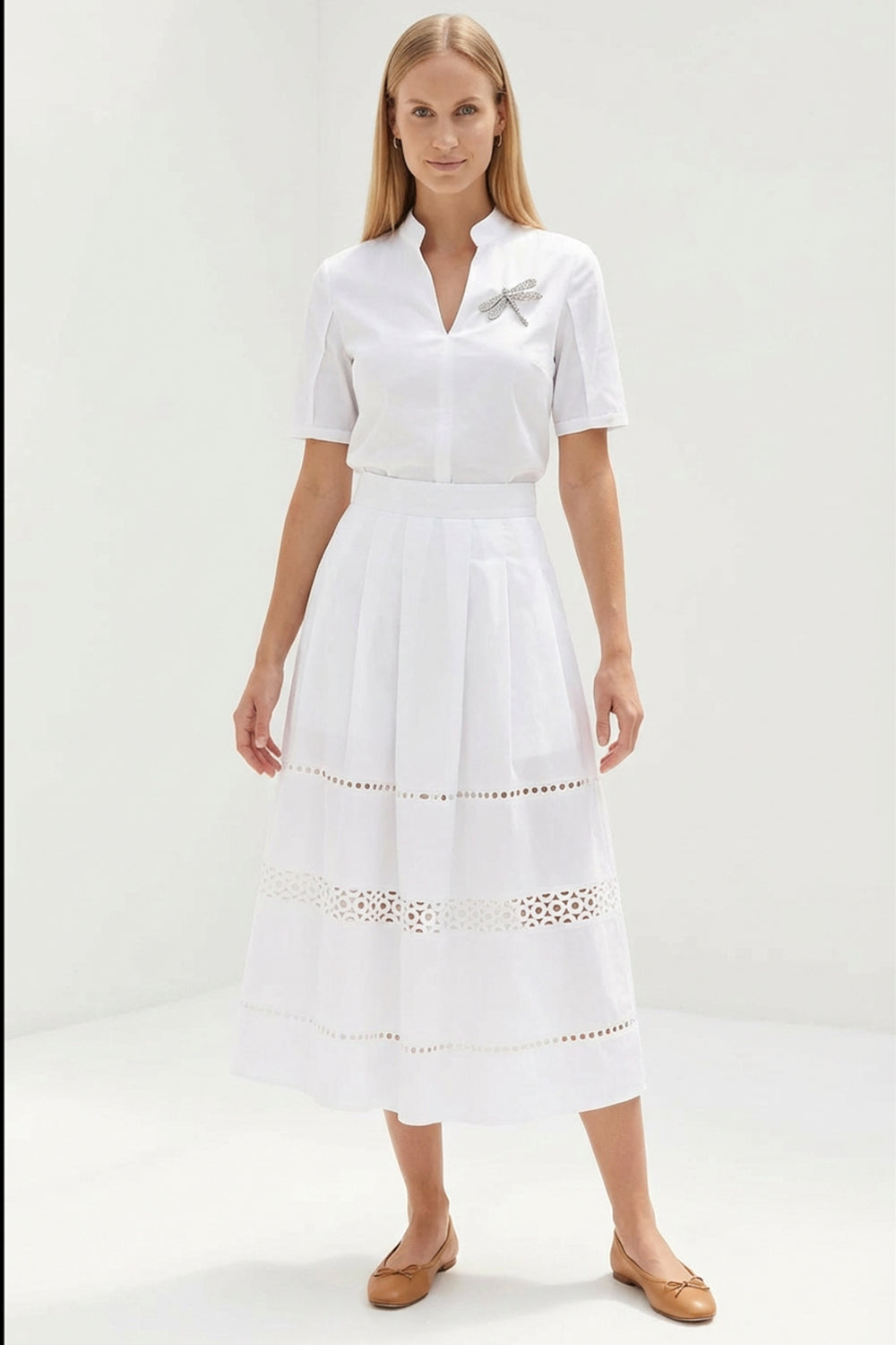 Broderie Detail Midi Karsyn Skirt - WHITE