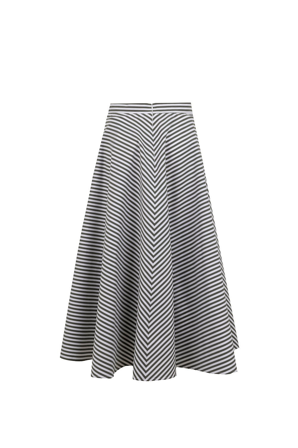Striped Regular Fit Flared Midi Skirt - Khaki