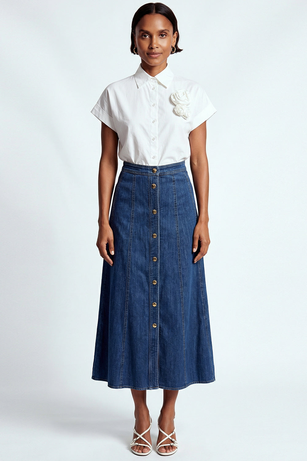 Aliana Denim Midi Skirt - INDIGO