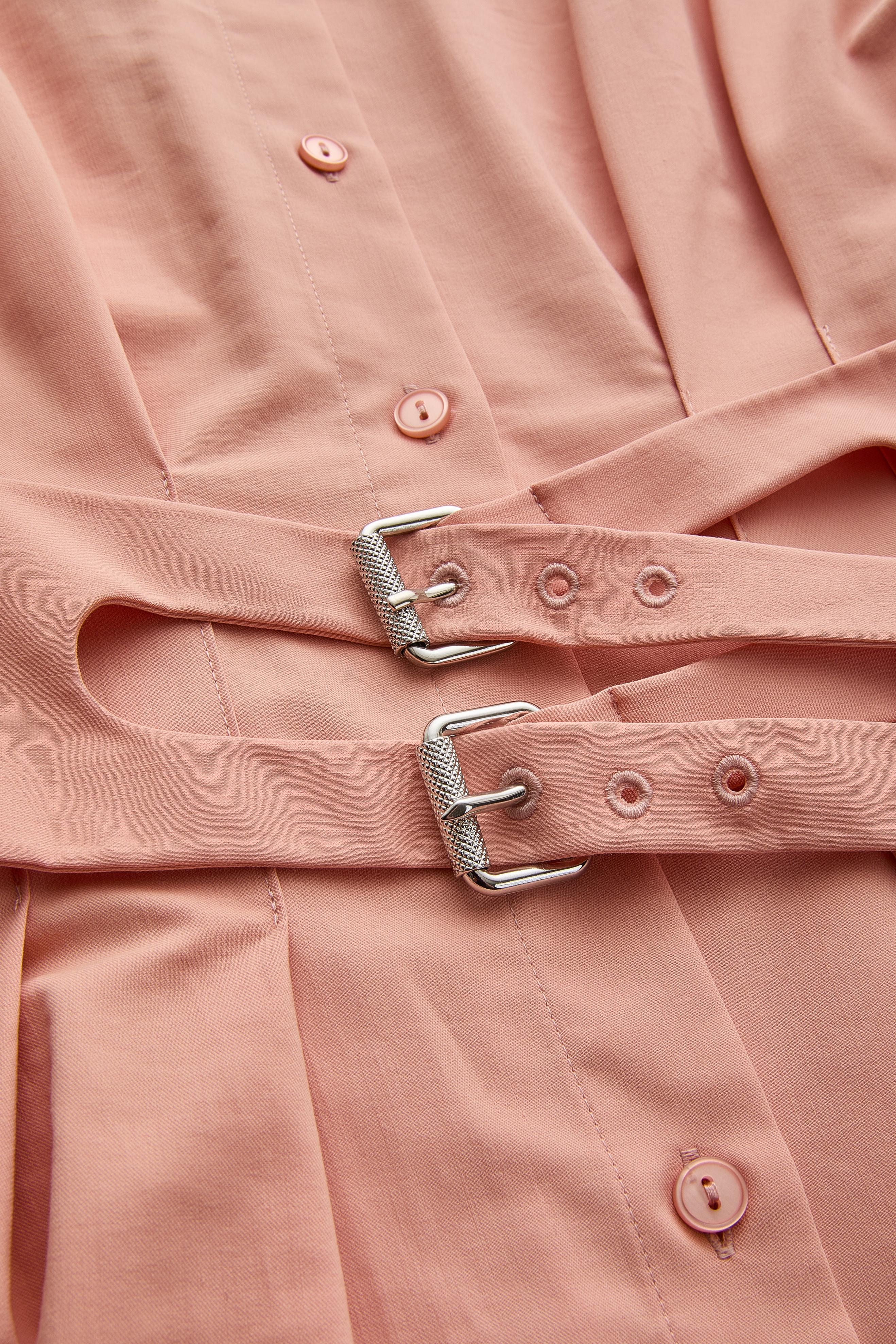 Samantha Dress Drop Shoulder Belted Cotton Shirt Dress - PINK