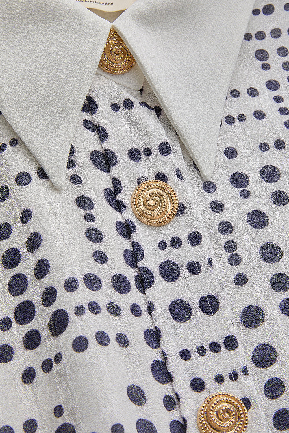 Contrast Collar Waist-Fitted Rayon Chiffon Patterned Dress - BLUE