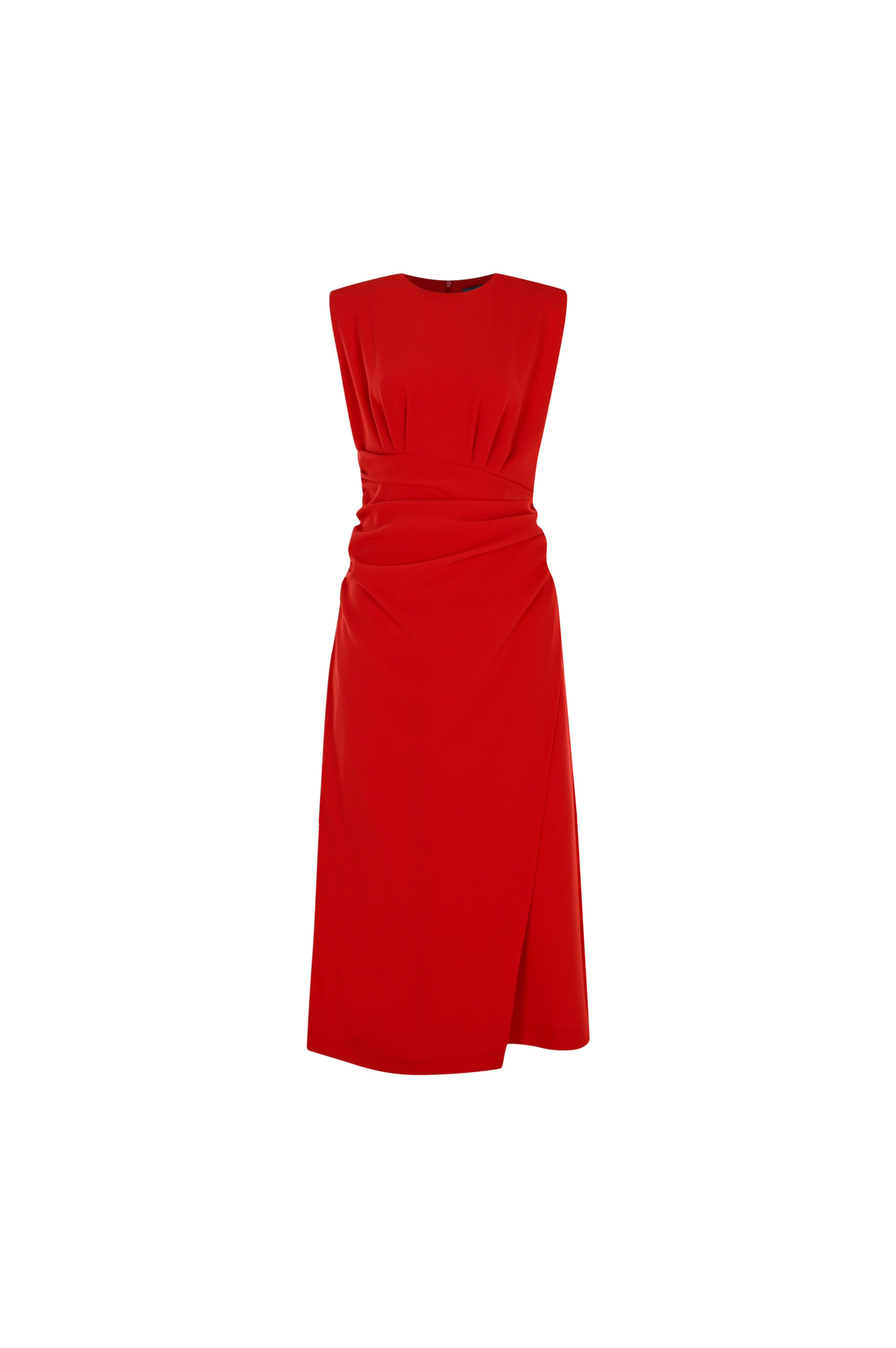 Sleeveless Draped Midi Dress – Red