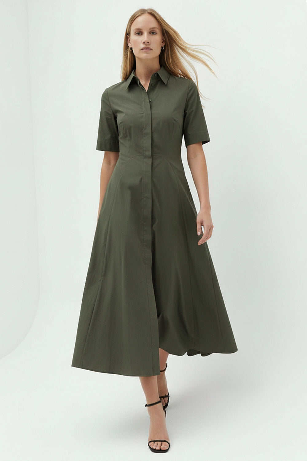 Regular Fit Shirt Collar Midi Dress