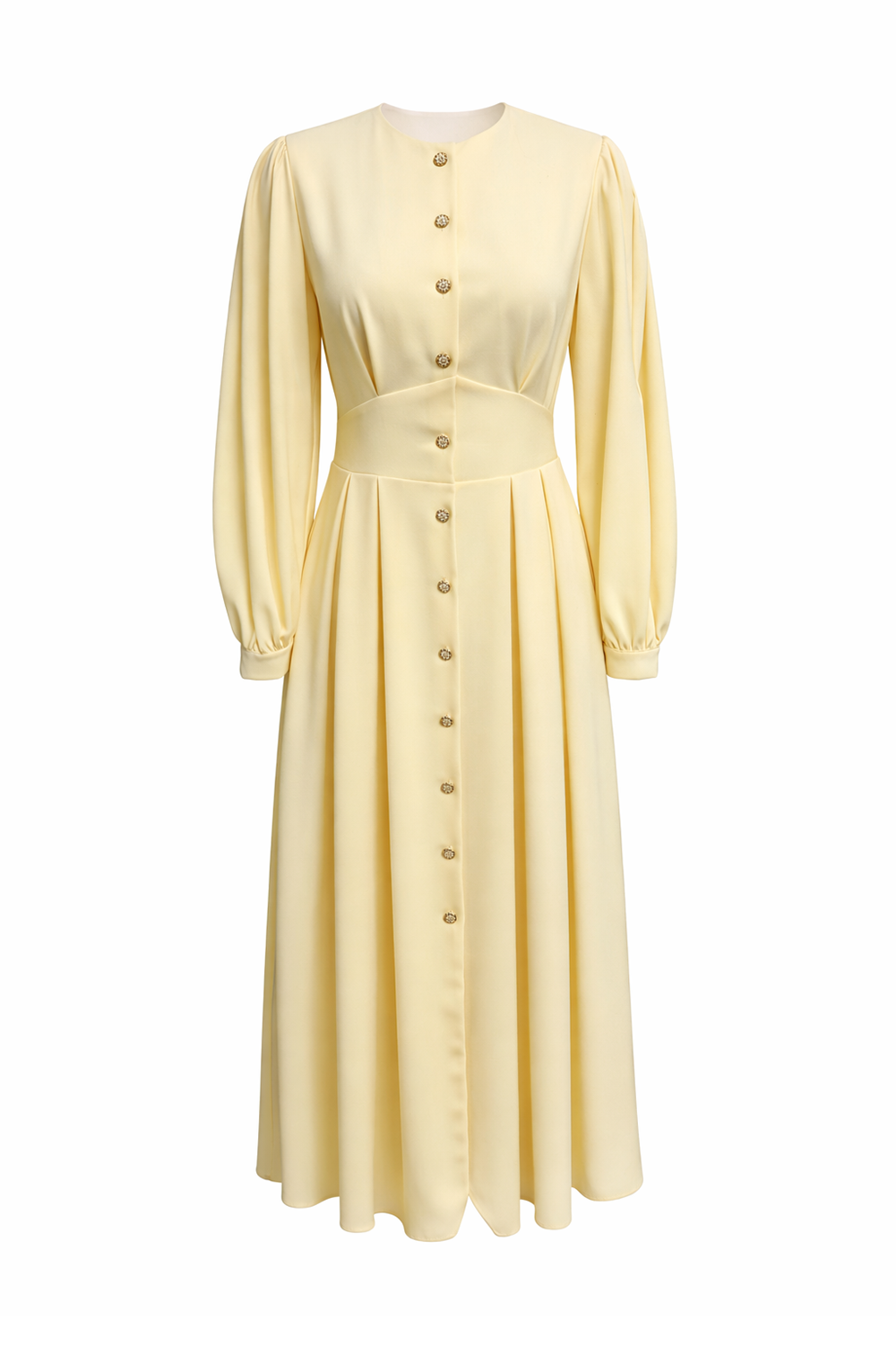 Long Sleeve Fitted Crew Neck Midi Dress – Beige