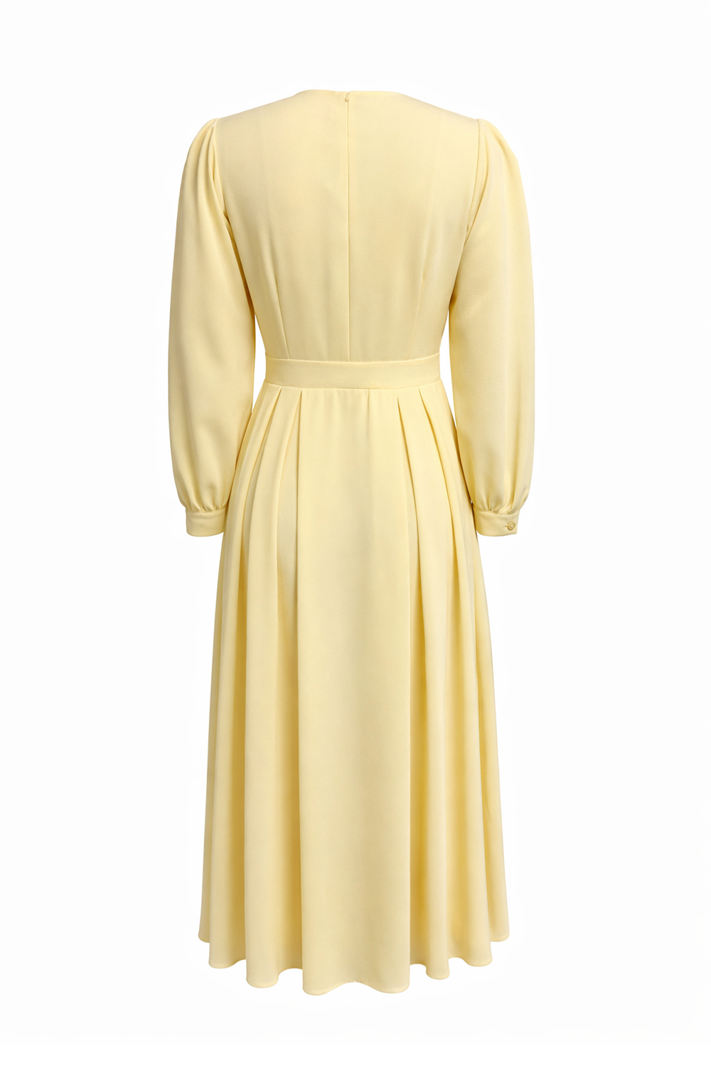 Long Sleeve Fitted Crew Neck Midi Dress – Beige