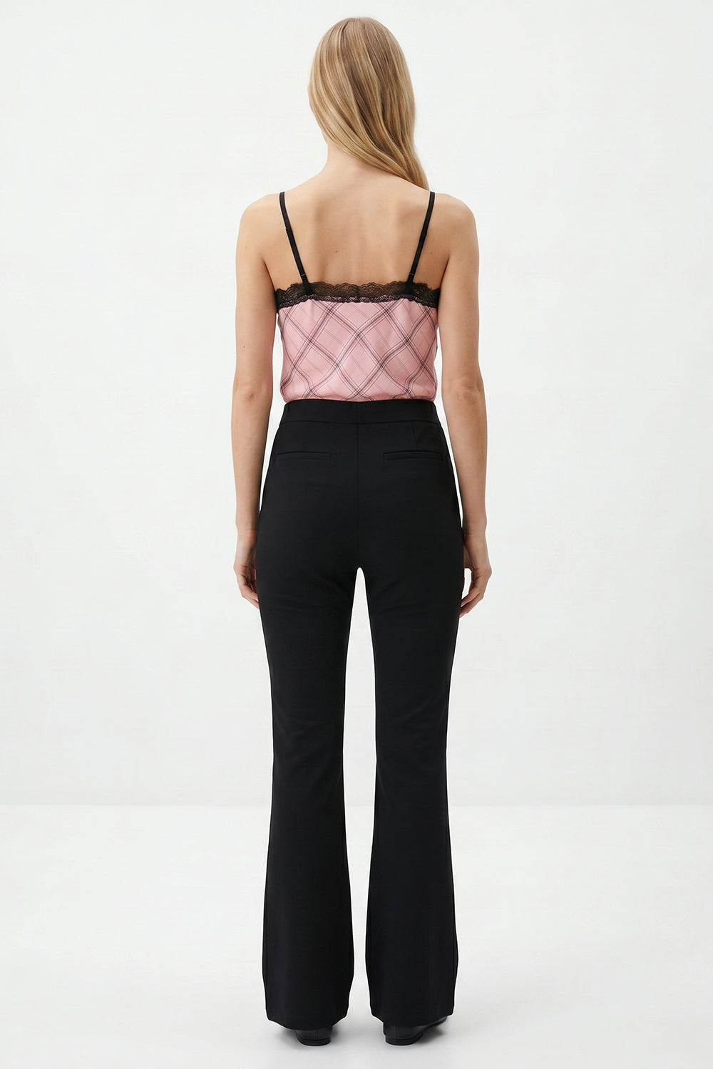 High-Waisted Flared Knit Trousers - BLACK