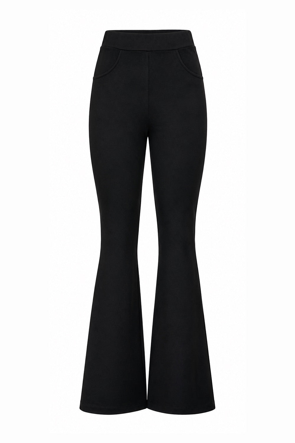 High-Waisted Flared Knit Trousers - BLACK