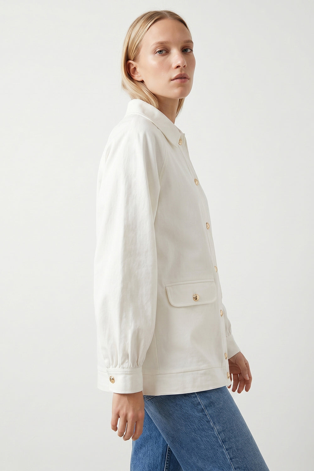 Delancy Shirt Collar Long Sleeve Jacket - Ecru