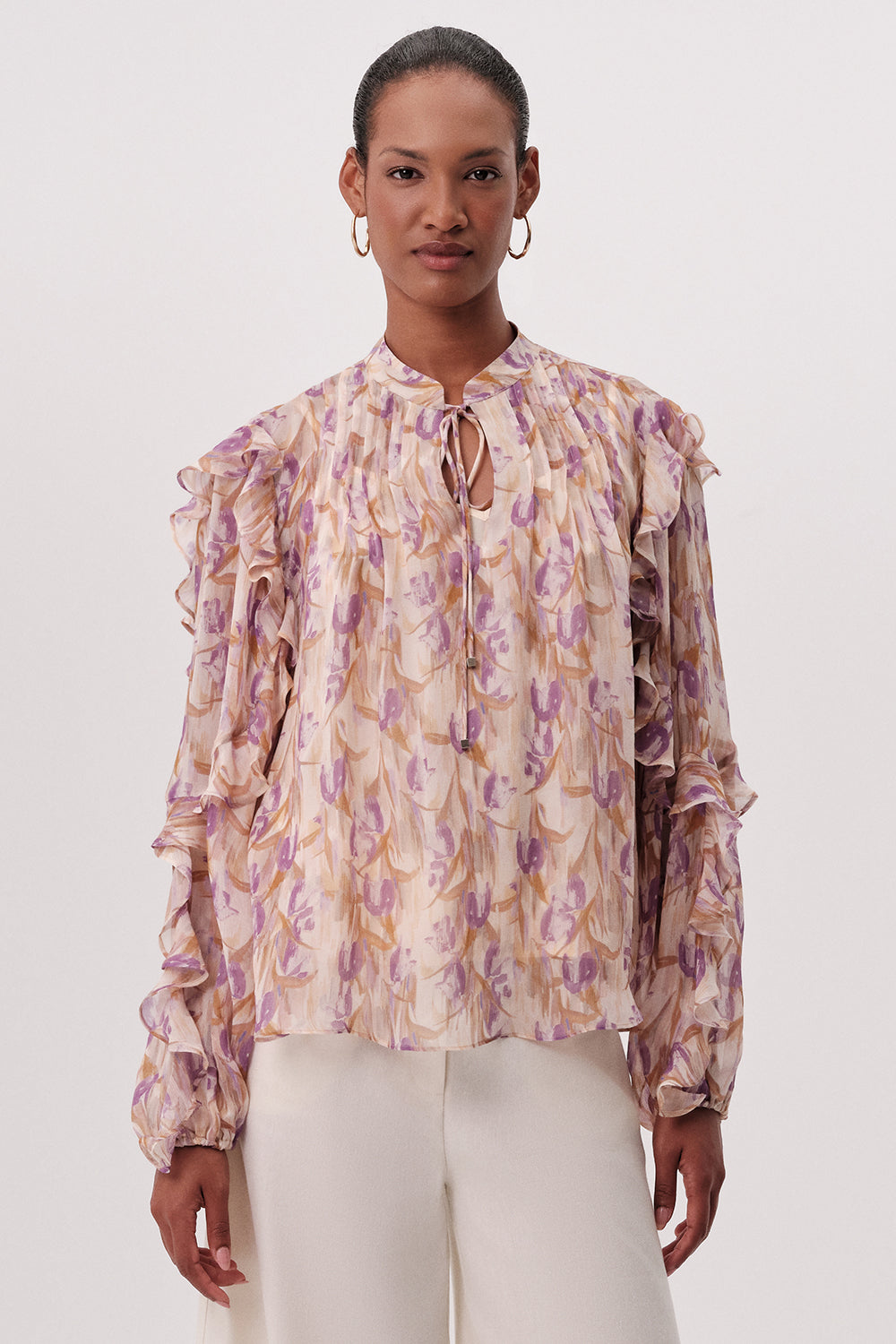 Kasandra Tie Neck Long Sleeve Blouse - MULTI COLOR
