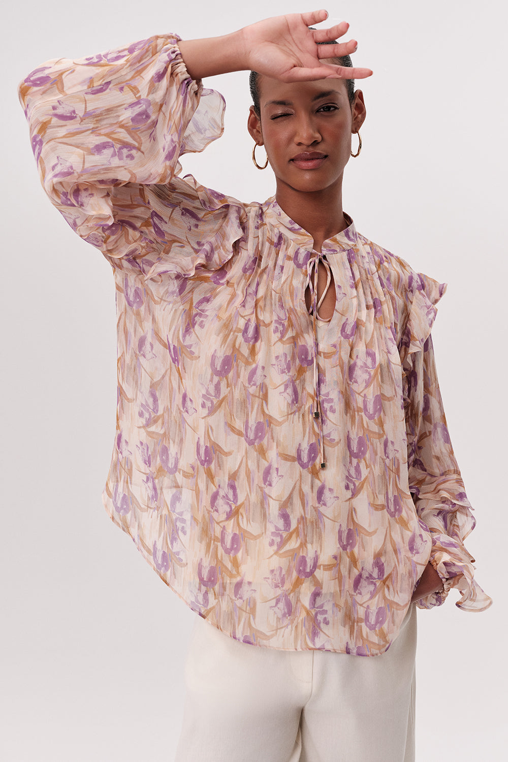 Kasandra Tie Neck Long Sleeve Blouse - MULTI COLOR