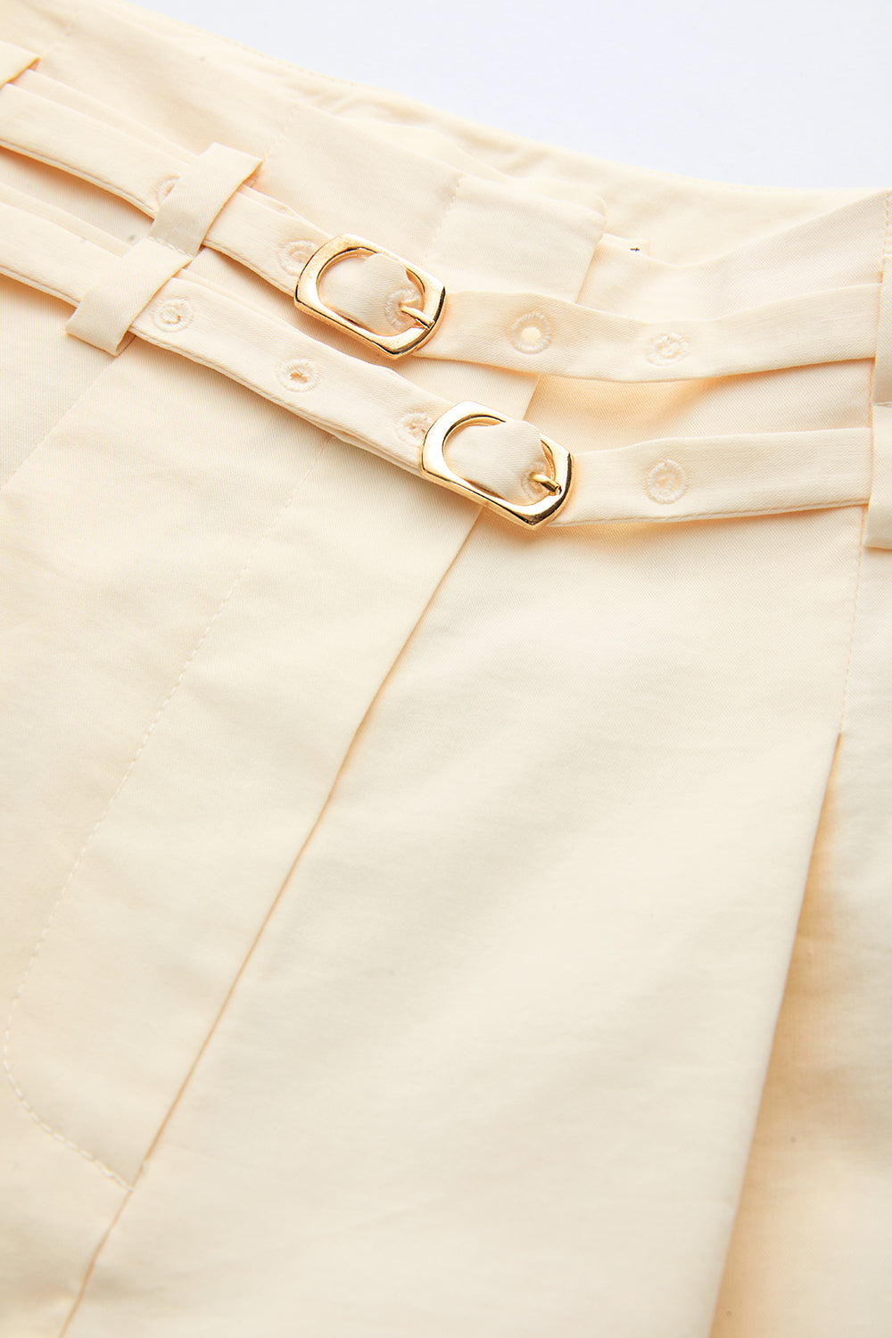 Belted High-Waisted Pleated Pocket Culotte Trousers - Ecru