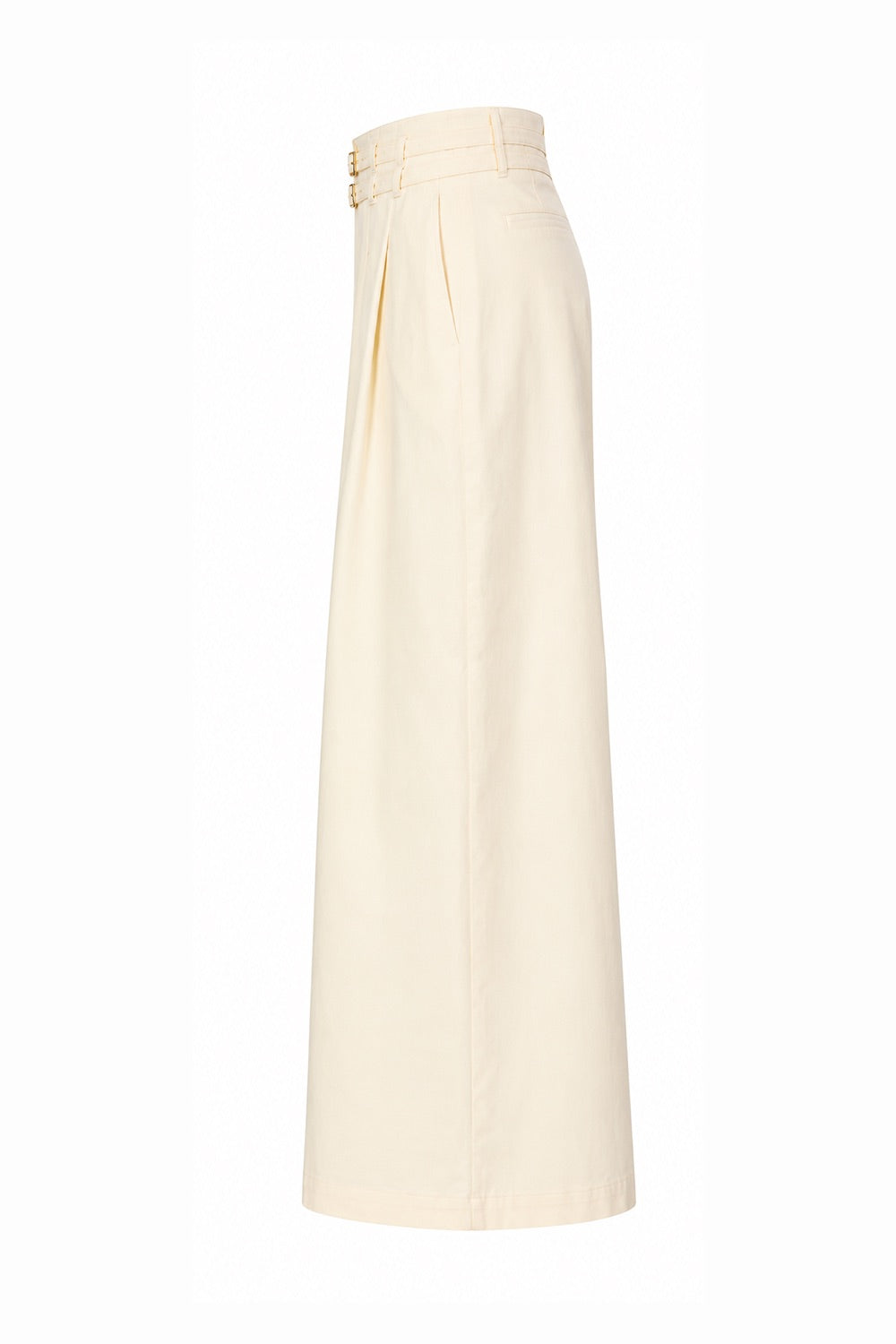 Belted High-Waisted Pleated Pocket Culotte Trousers - Ecru