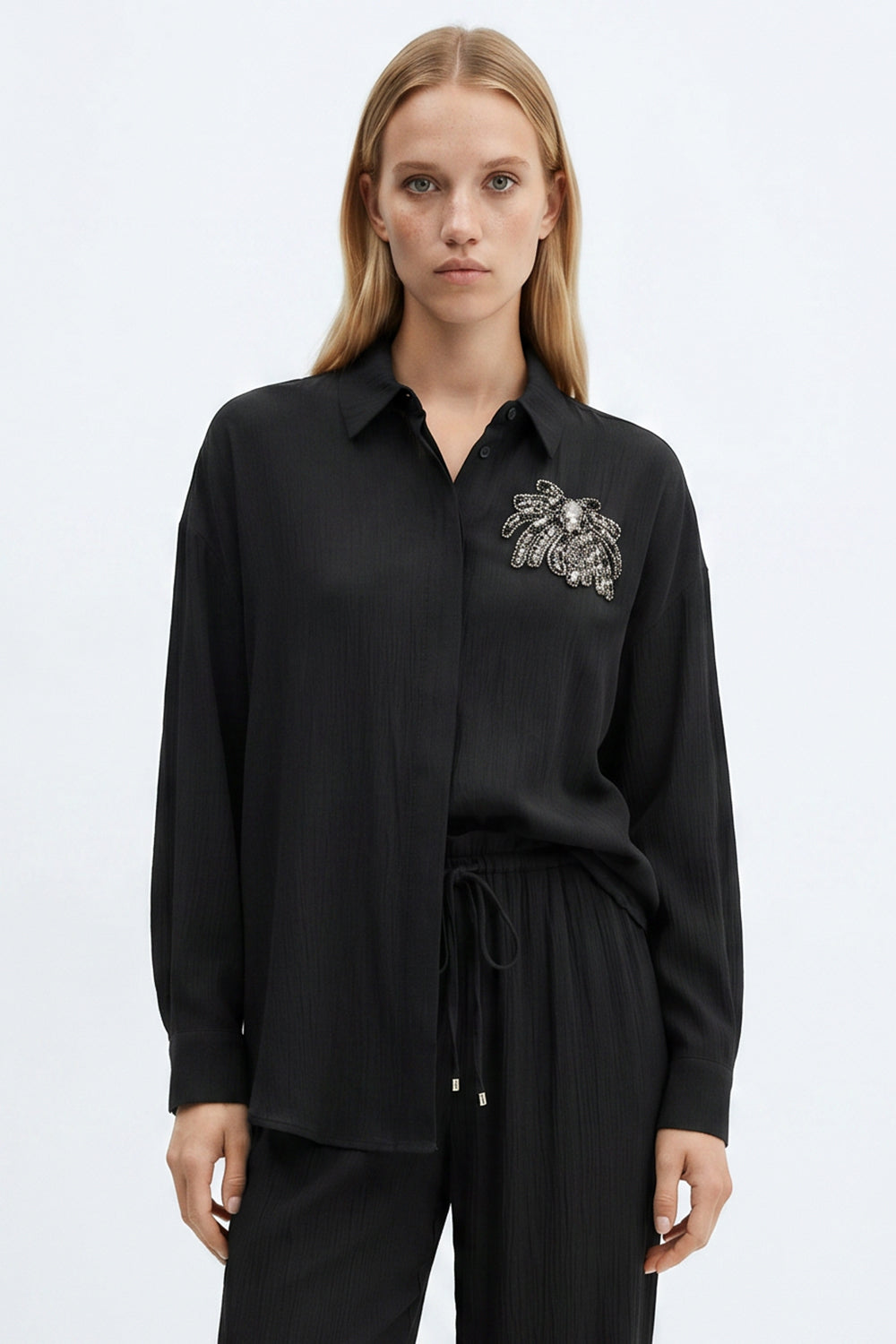 Wide Leg Woven Pants - BLACK