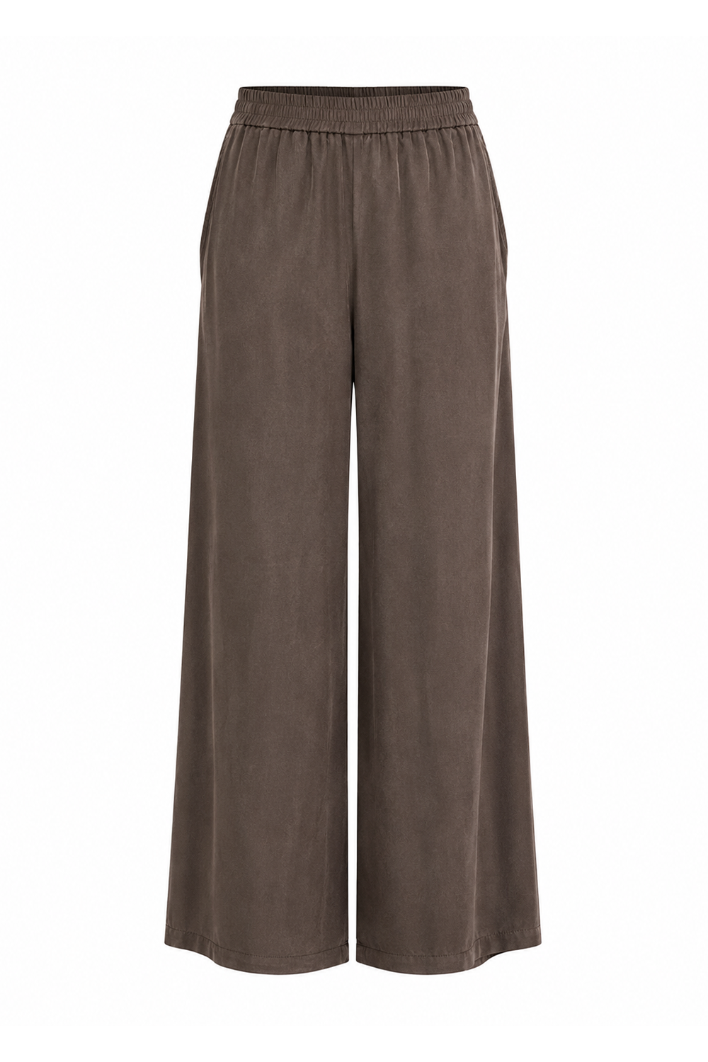 Wide-Leg Trousers with Zipper, Pockets and Elastic Back - KHAKI