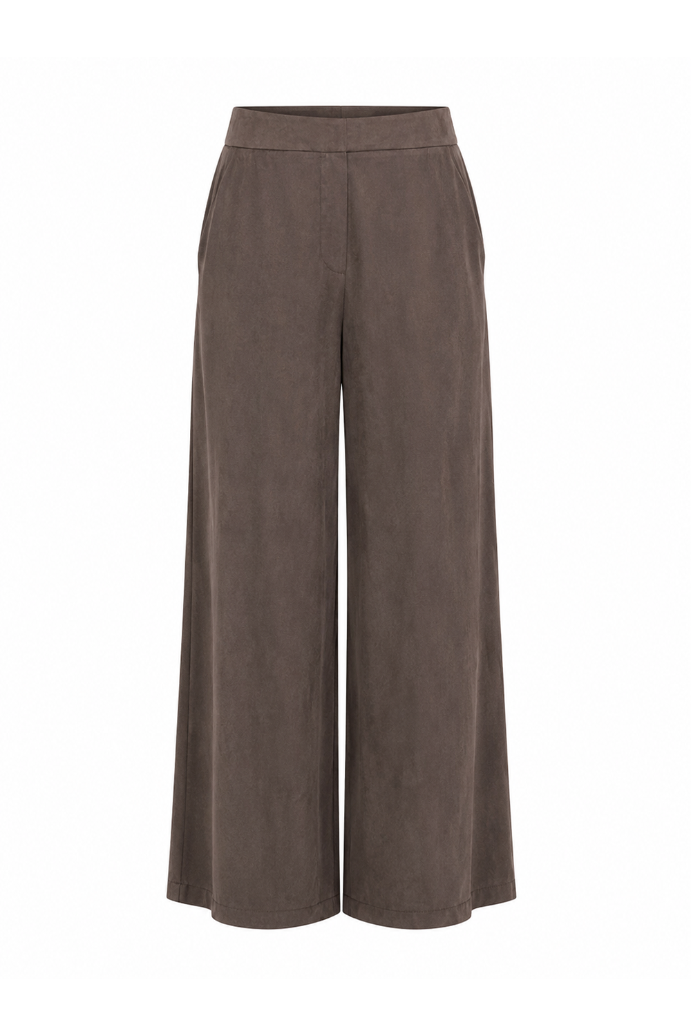 Wide-Leg Trousers with Zipper, Pockets and Elastic Back - KHAKI