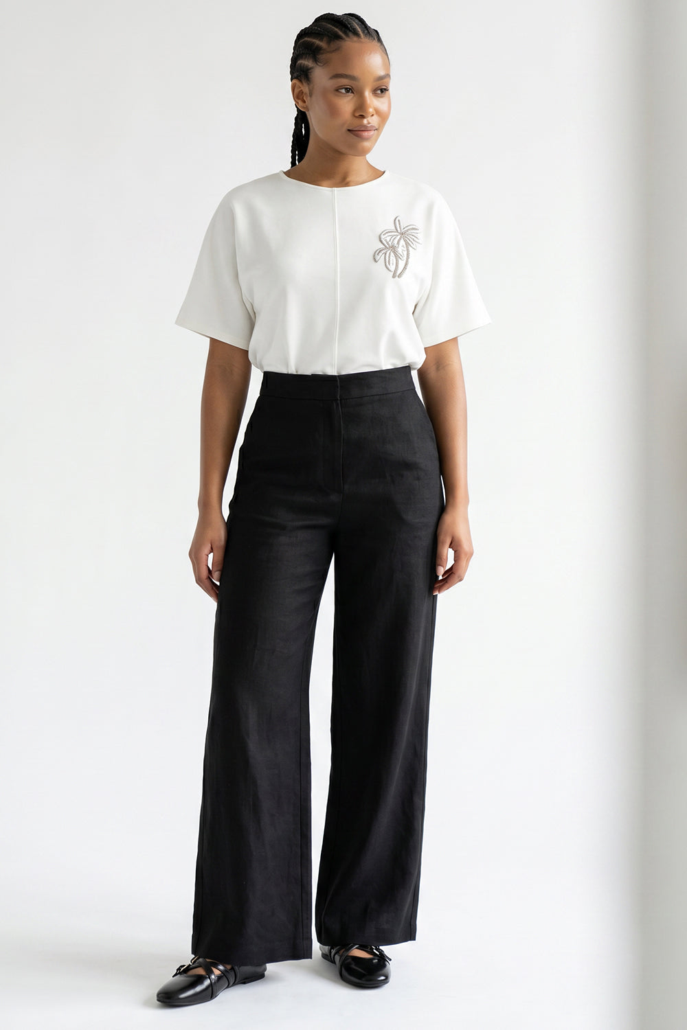 High Waist Pocketed Zippered Linen Pants - BLACK