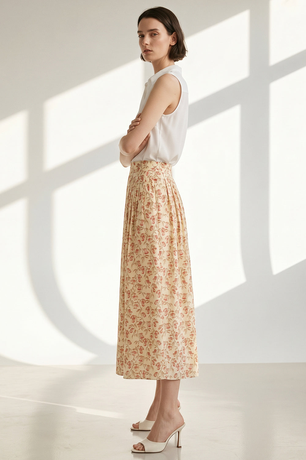 High Waist Elasticated Back Pocket Midi Skirt - MULTI COLOR