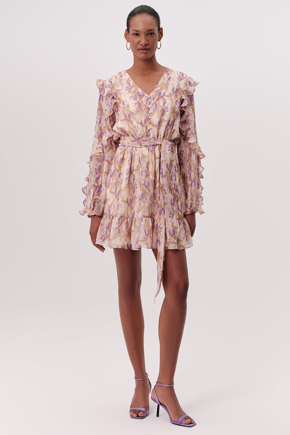 Katelin V Neck Belted Mini Dress - Multi Color
