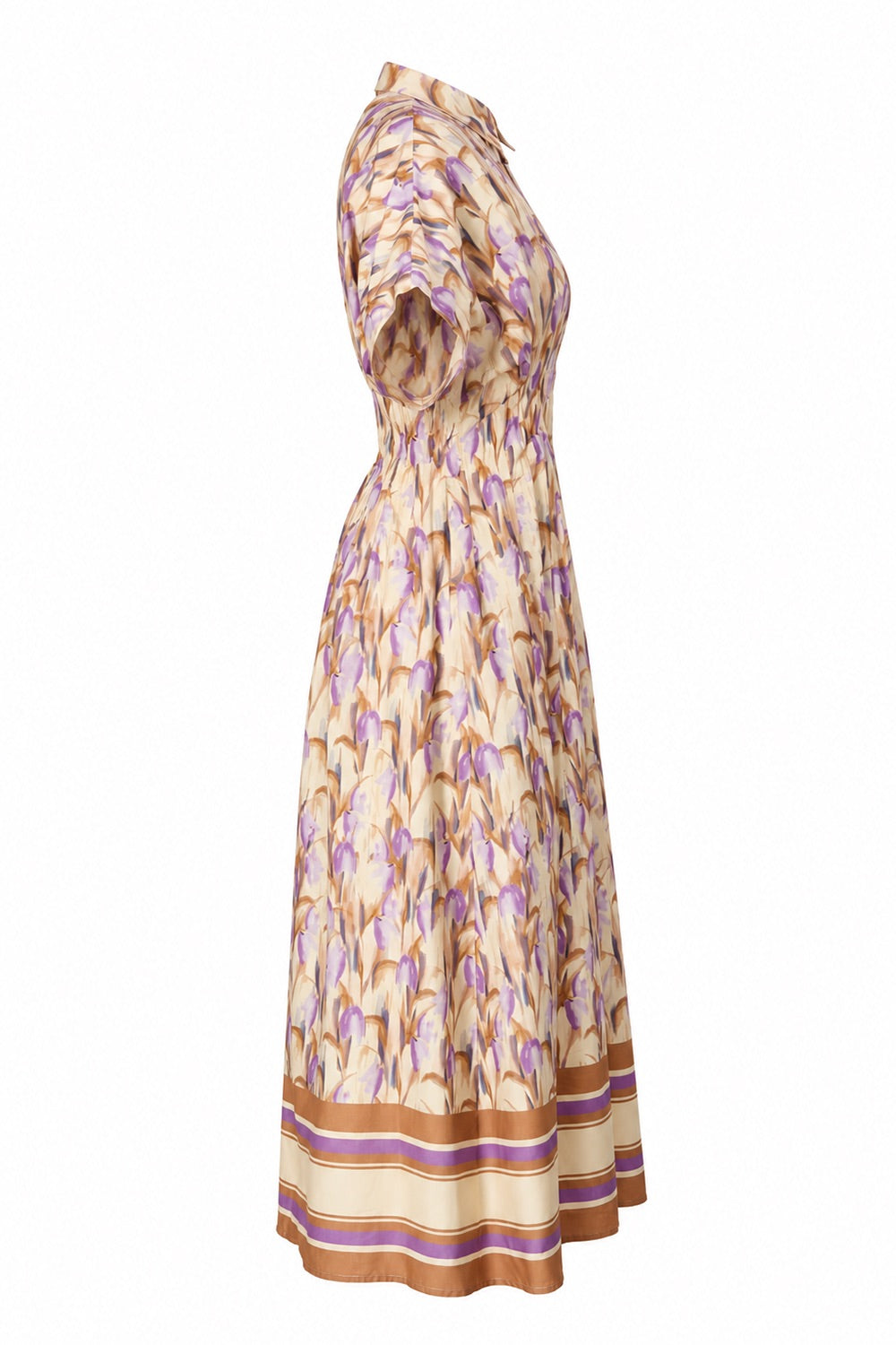 Collared Button Front Fitted Midi Dress - MULTICOLOR