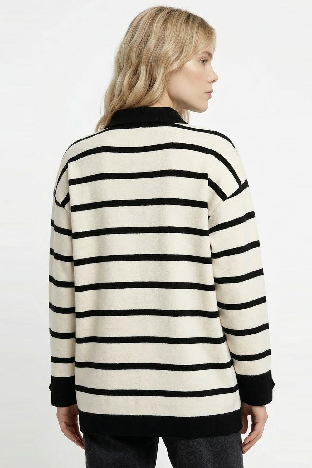 Long Sleeve Knit Cardigan - BLACK CREAM