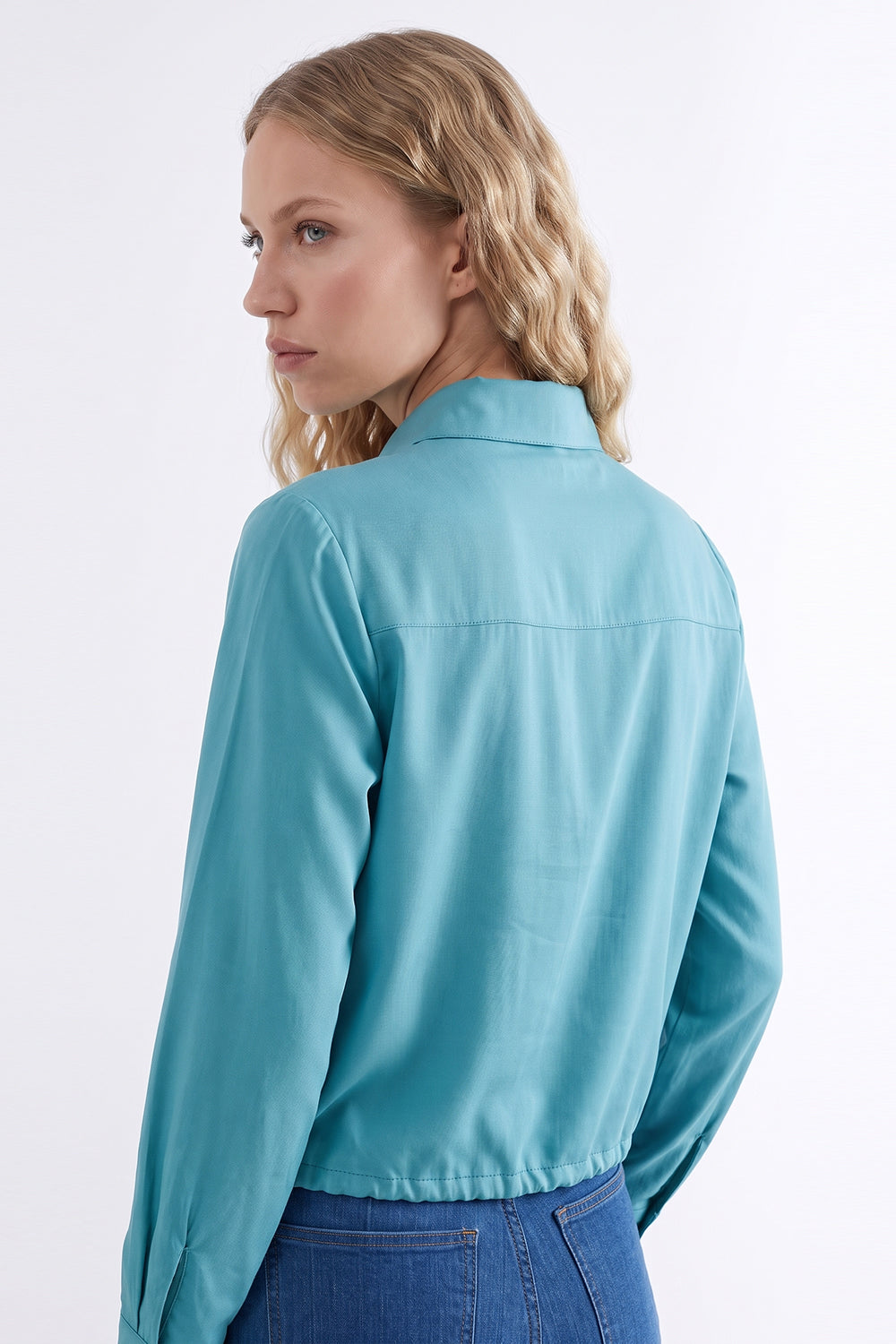 Long Sleeve Shirt with Elastic Waist - BLUE