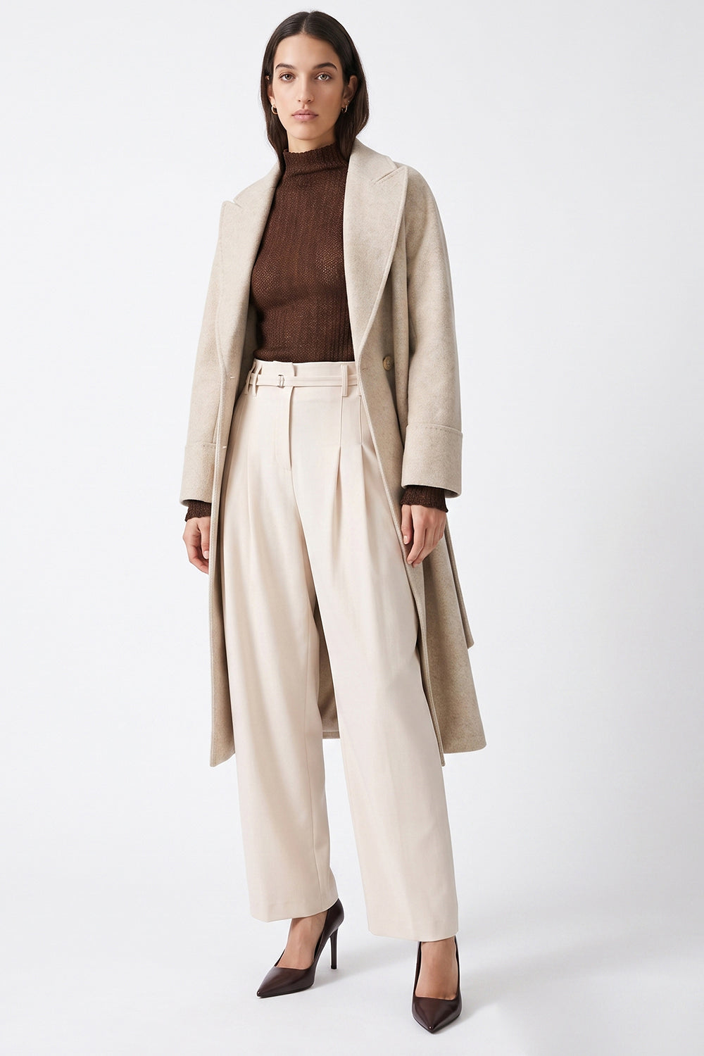 Raglan Sleeve Lined Coat with Belted Waist - ECRU