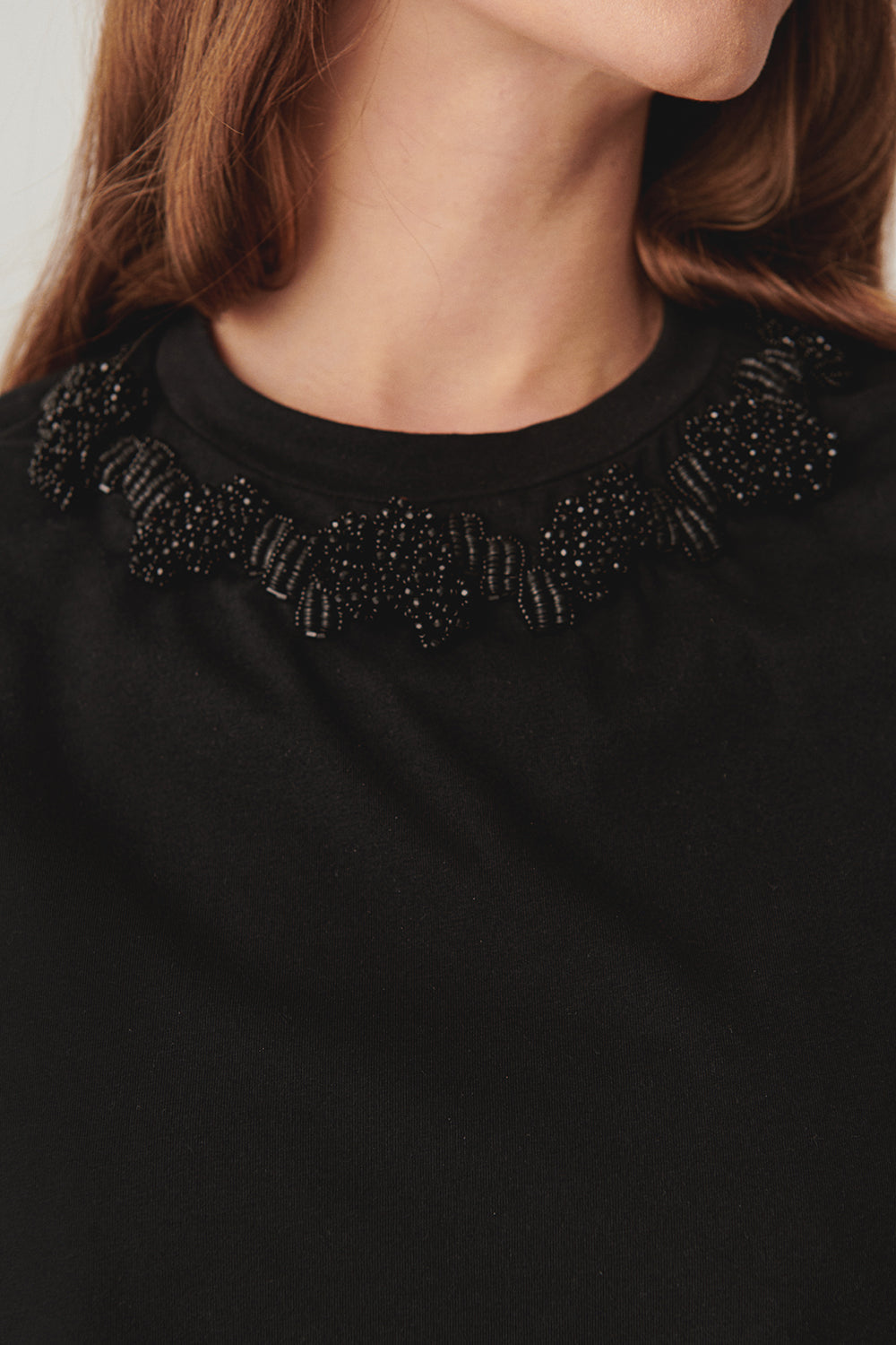 Black Regular Fit Cotton Knit T-Shirt with Embroidered Details