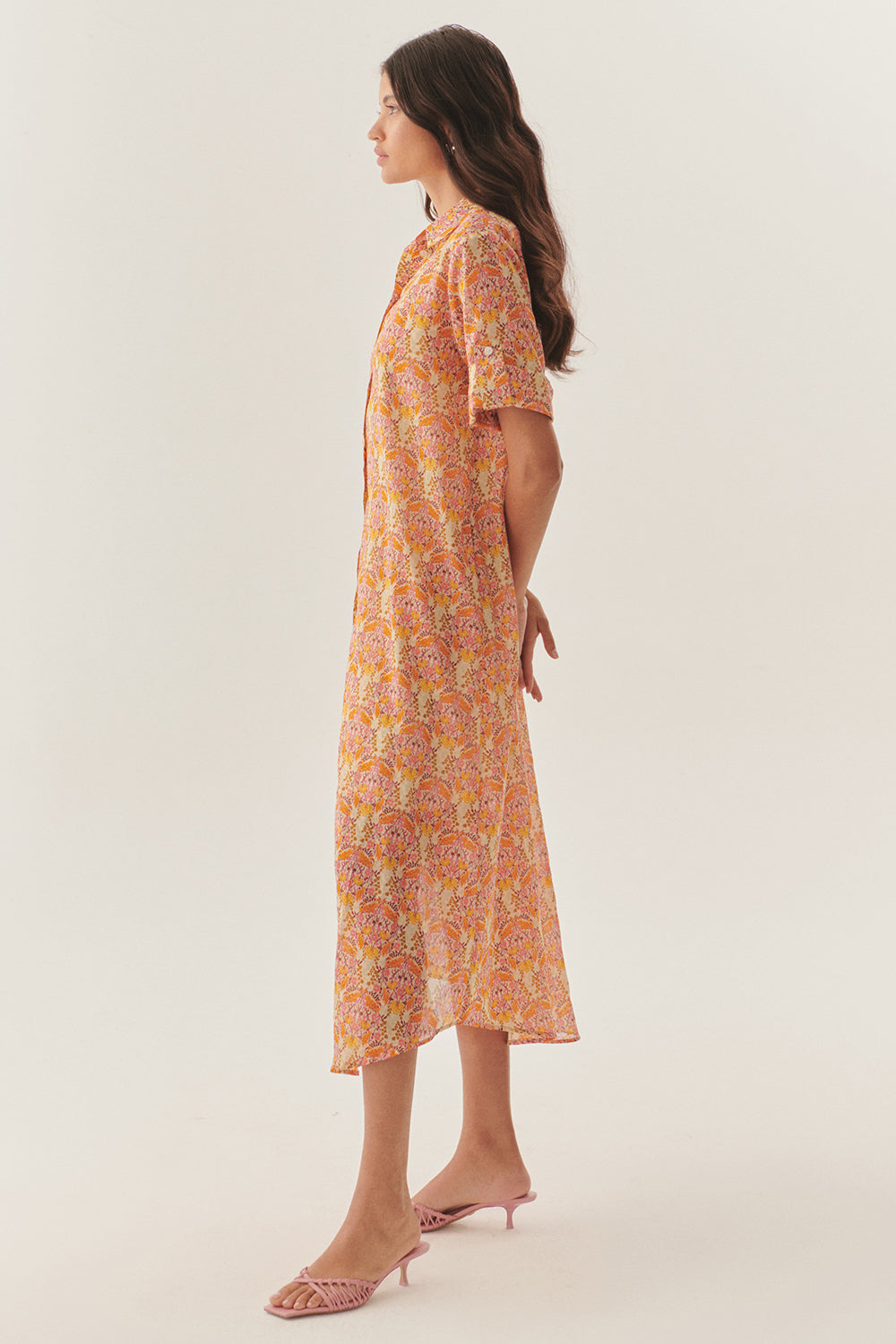 Midi Floral Patterned Shirt Dress