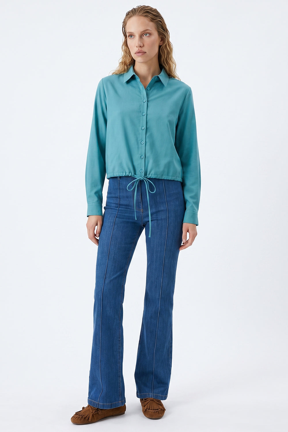 Long Sleeve Shirt with Elastic Waist - BLUE