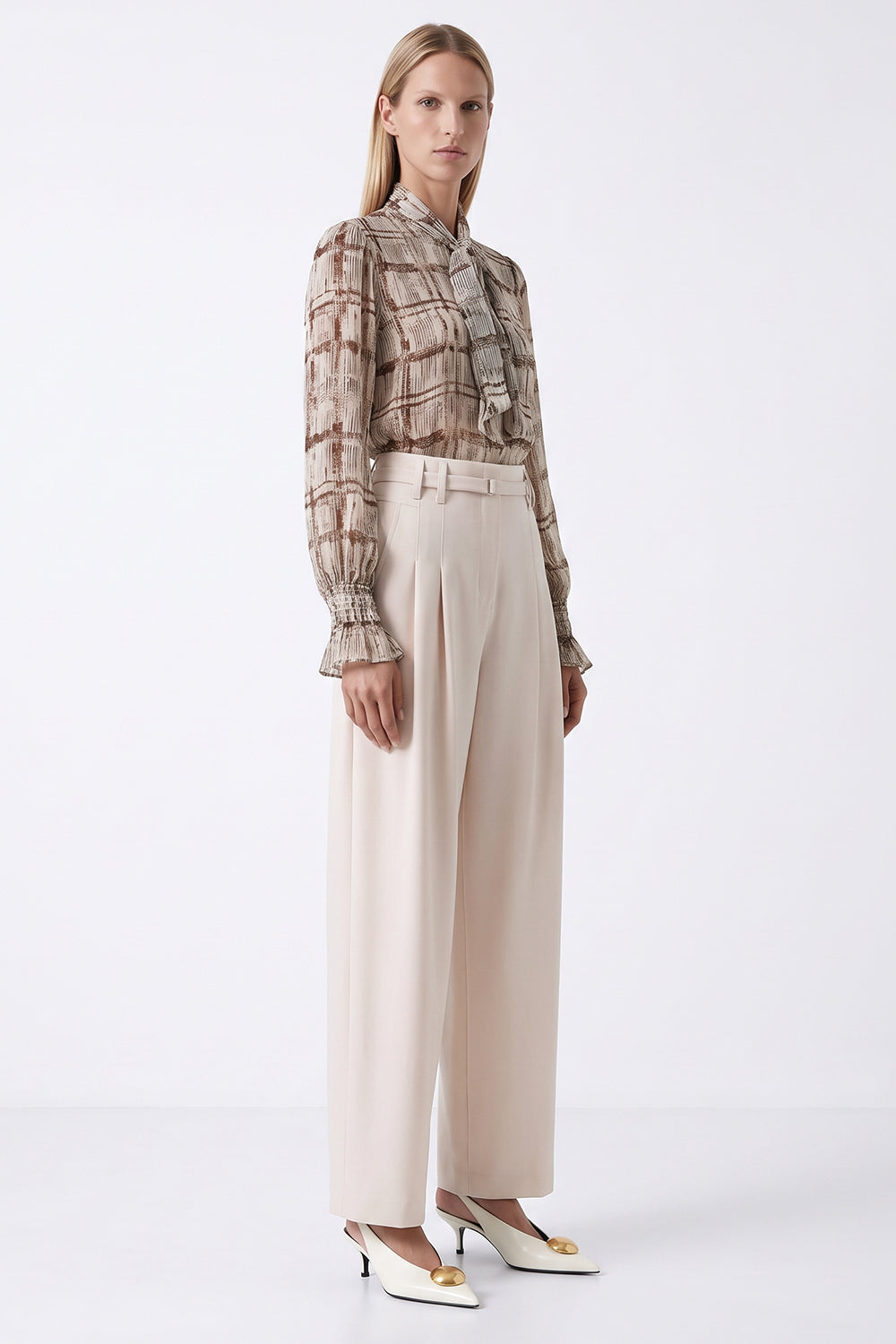 Foulard Detail Lined Shirred Blouse - MULTICOLOR
