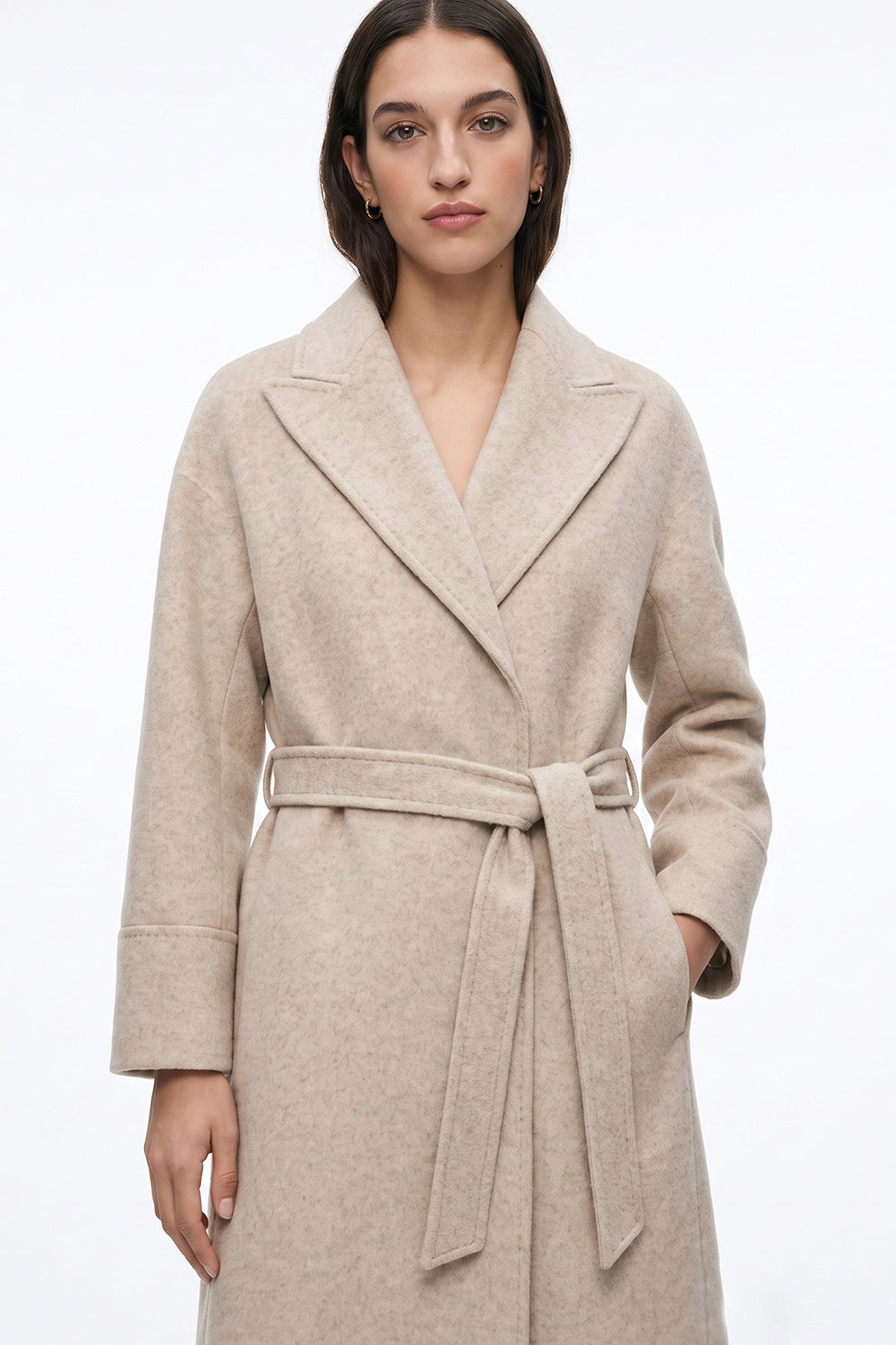Raglan Sleeve Lined Coat with Belted Waist - ECRU