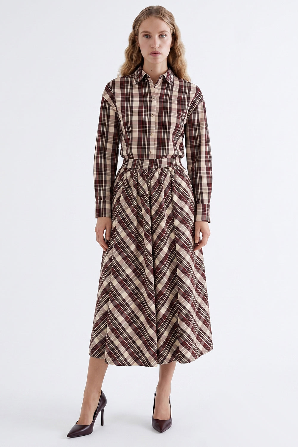 Long Sleeve Snap Button Shirt with Back Pleats - MULTICOLOR