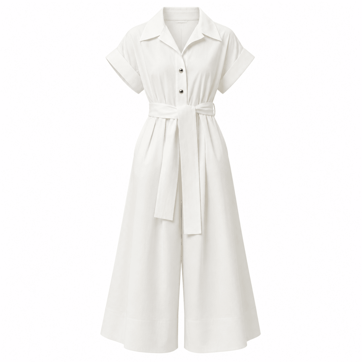 Leatrice Short Sleeve Belted Midi Jumpsuit - Bone