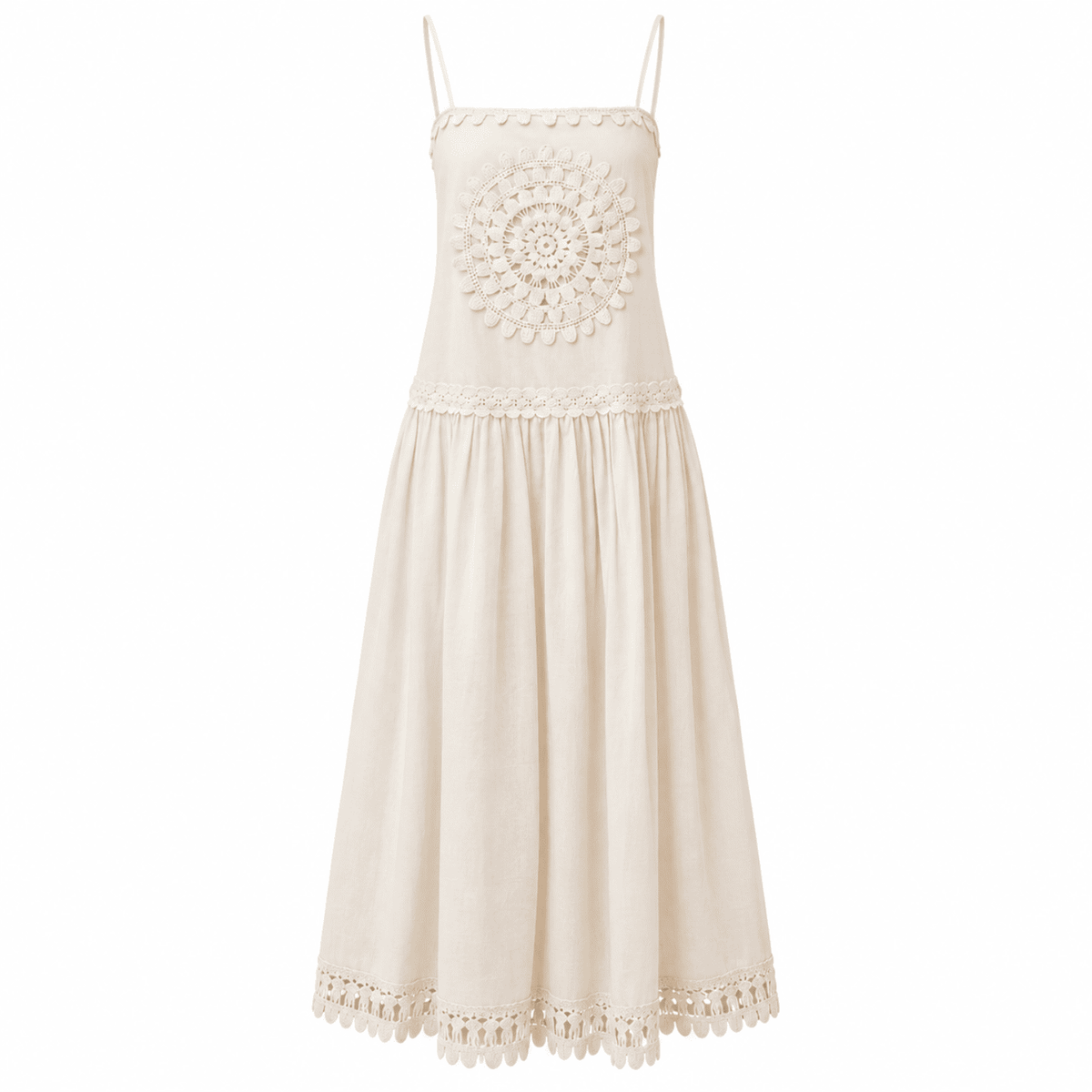 Clarisse Lace Detail Strappy Midi Dress - Beige