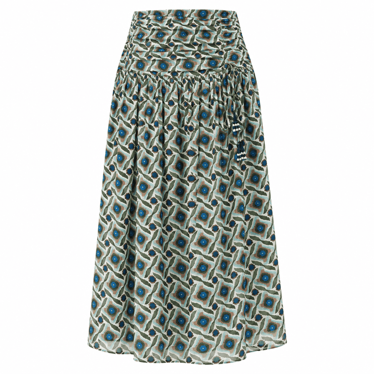 Eldon Smocked Waist Zippered Midi Skirt - Multi Color