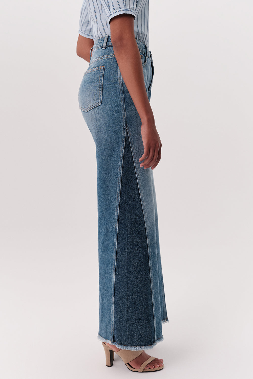 High Waist Wide-Leg Denim Trousers - BLUE