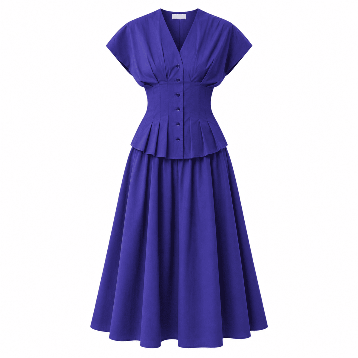 Albaric V Neck Short Sleeve Midi Dress - Royal Blue