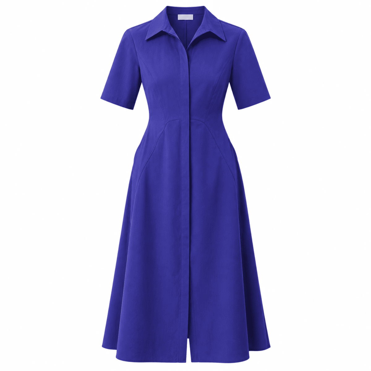 Alhertine Short Sleeve Shirt Collar Midi Dress - Sax