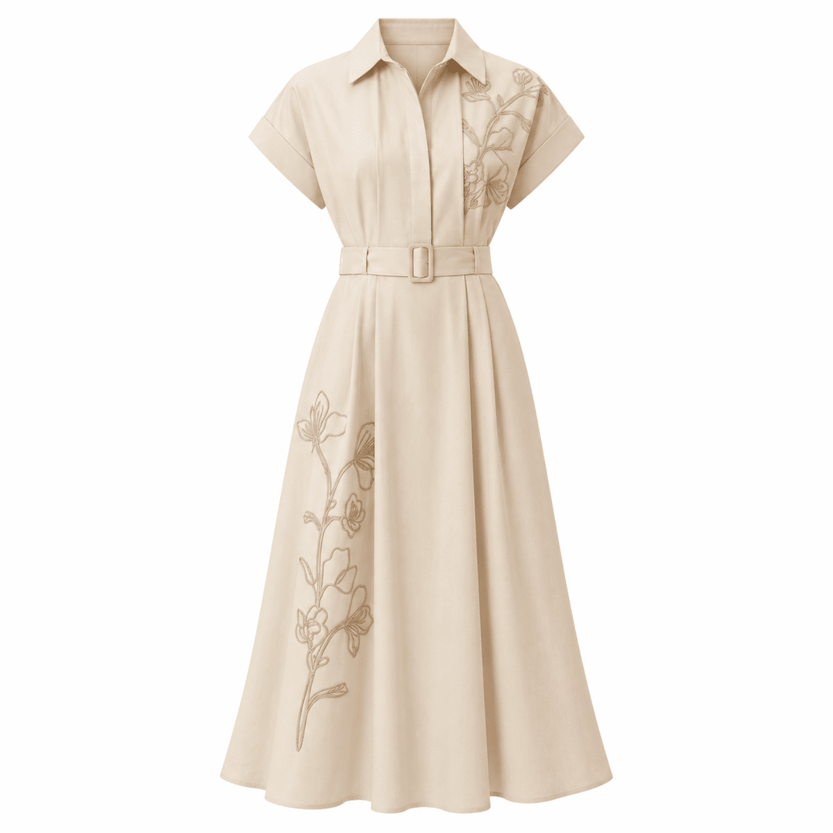 Kelsie Short Sleeve Midi Shirt Dress - Cream