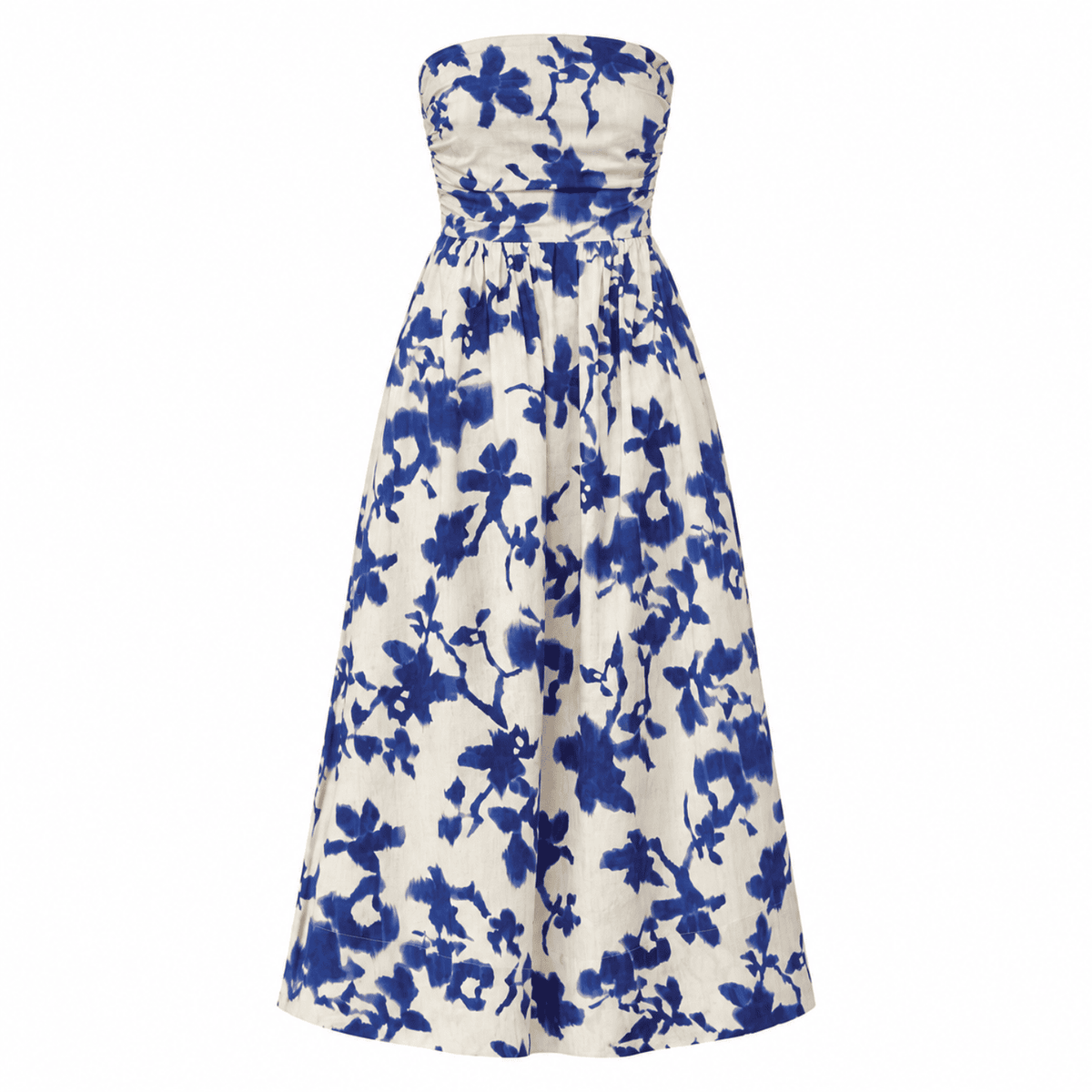 Antonin Strapless Smocked Pocketed Midi Dress-Royal Blue