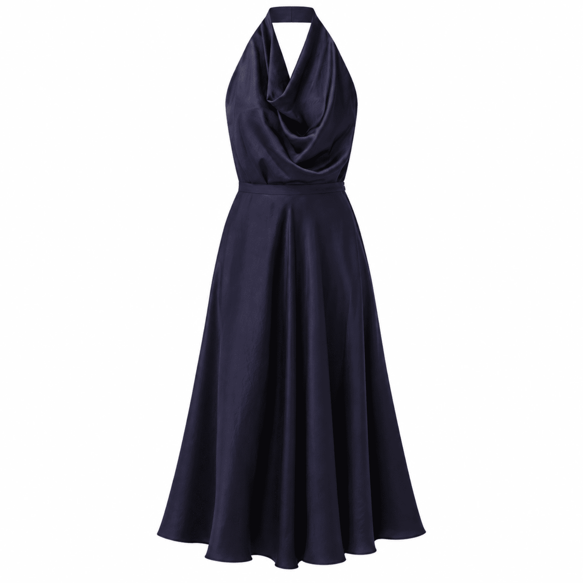 Calais Skater Midi Skirt with Zipper - Navy Blue