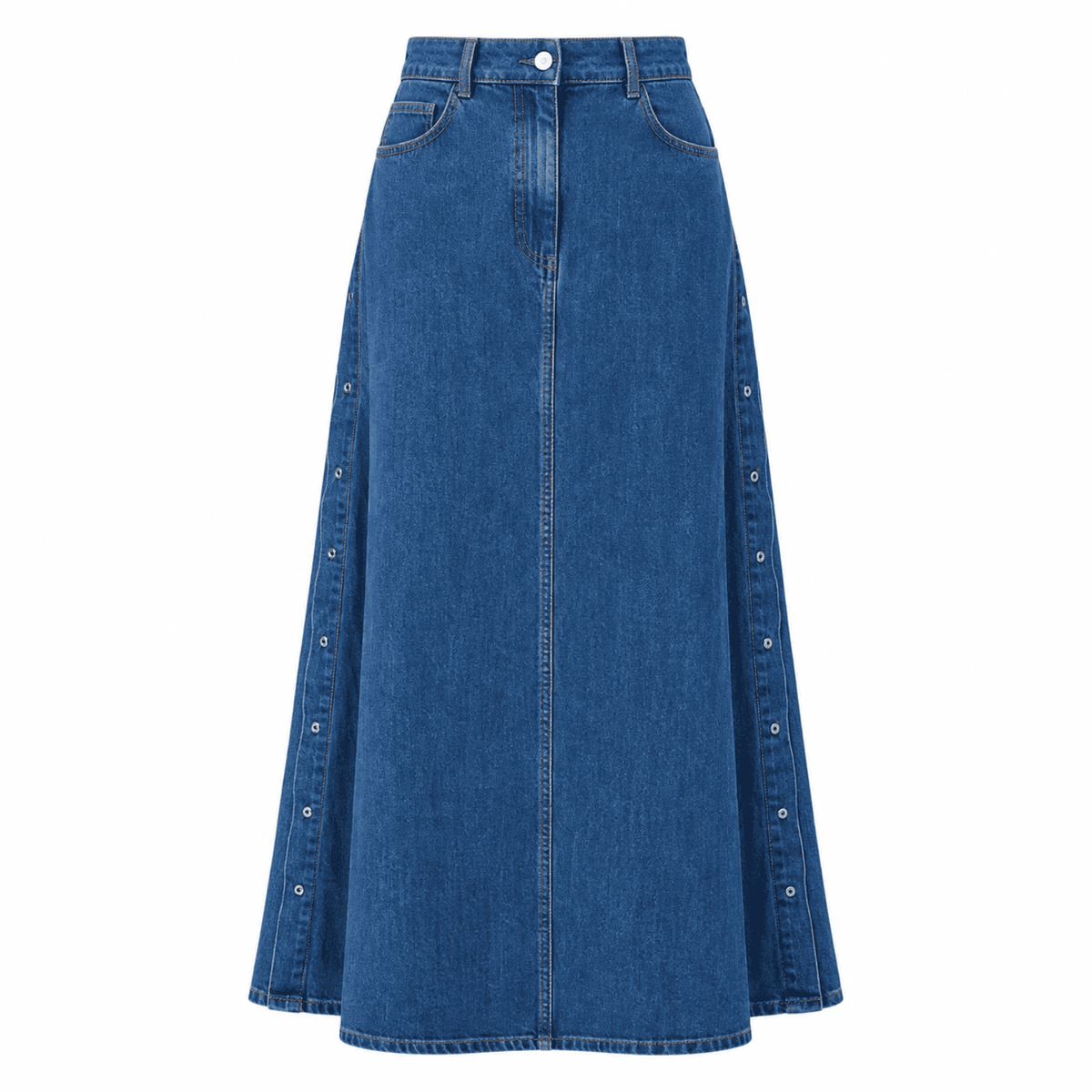 Blaize High Waist A Line Midi Denim Skirt - Indigo