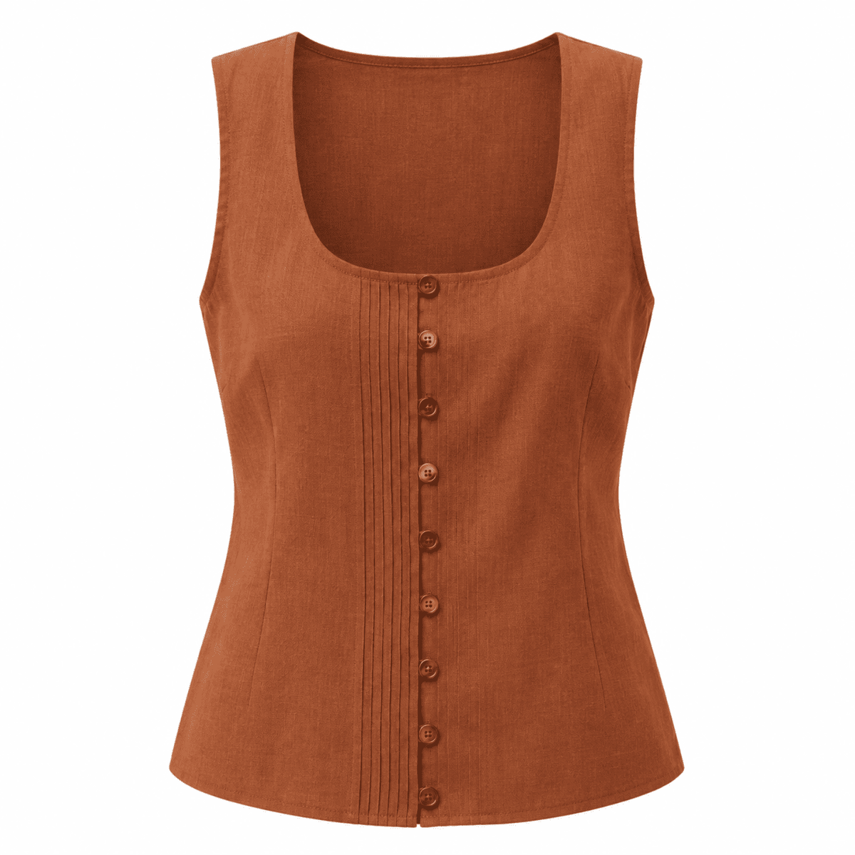Edna Square Neck Linen Shirt - Brown