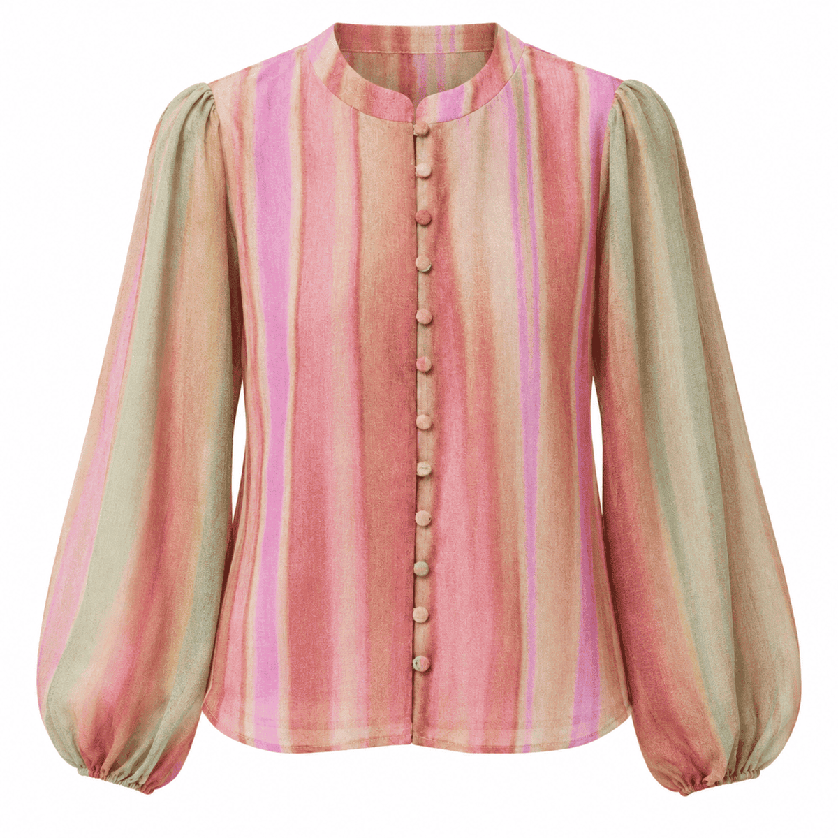 Armynel Round Neck Long Sleeve Striped Blouse- Multi Color